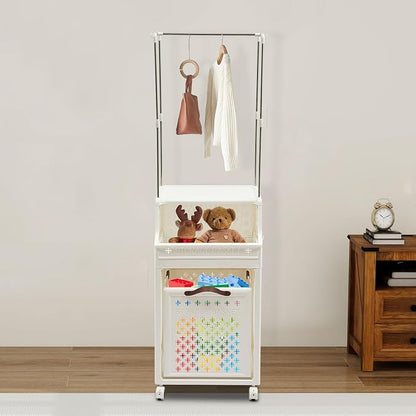 Rolling Laundry Hamper with Hanging Rod, 3-Tier Laundry Hamper Cart with 6 Hooks - Image 4