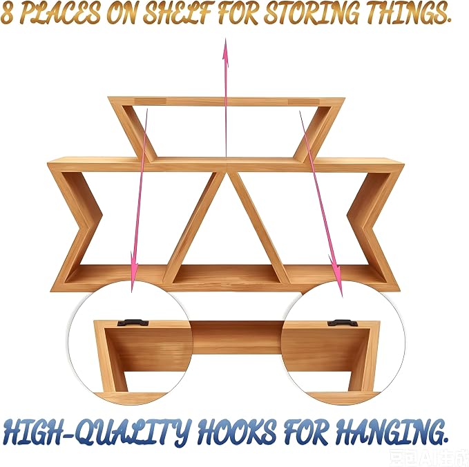 Solid Wood Hexagon Wall Shelf, Tiered Floating Plant Display Organizer - Image 8