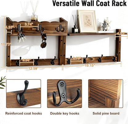 28" Coat Rack Wall Mount with Shelf with 7 Hooks 3 Key Hanger | Entryway Key - Image 2