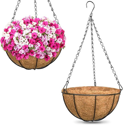 Outdoor Hanging Baskets, 2 Pack 12 Inch Metal Round Wire Hanging Planter by ZeeDix