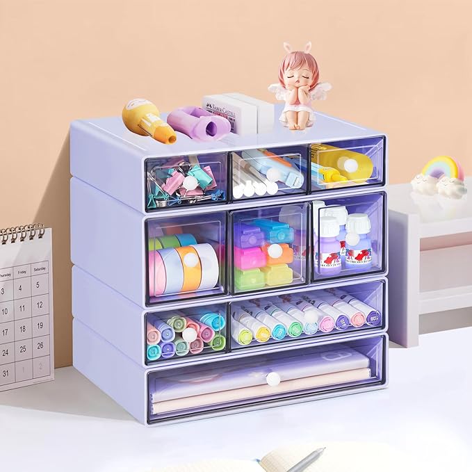 Desk Storage Organizer with 9 Drawers, 4 Tiers Stackable Desktop Craft Storage - Image 2