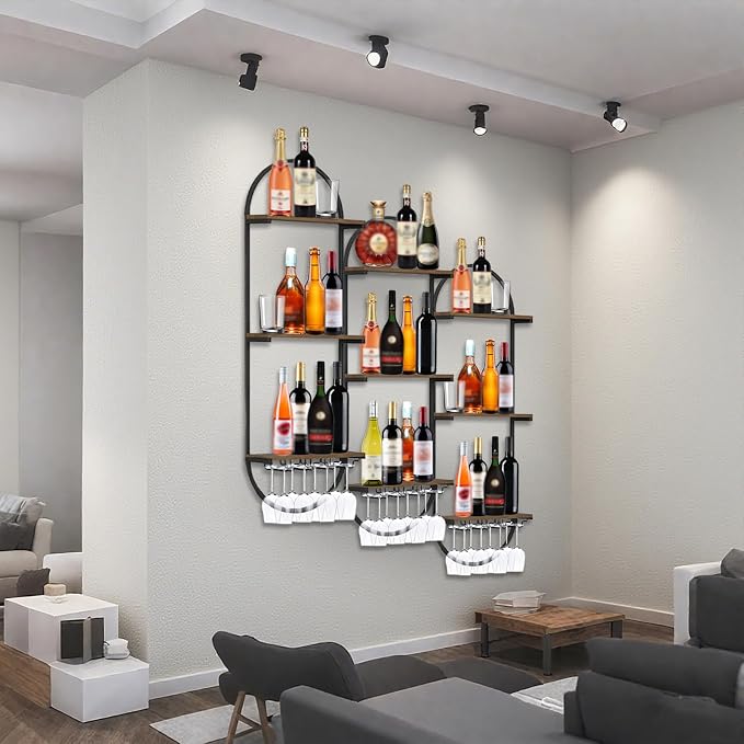 Wall Mount Wine Rack, 3-Tier Metal Oval Design Wine Rack Wall Mounted, Wine - Image 4