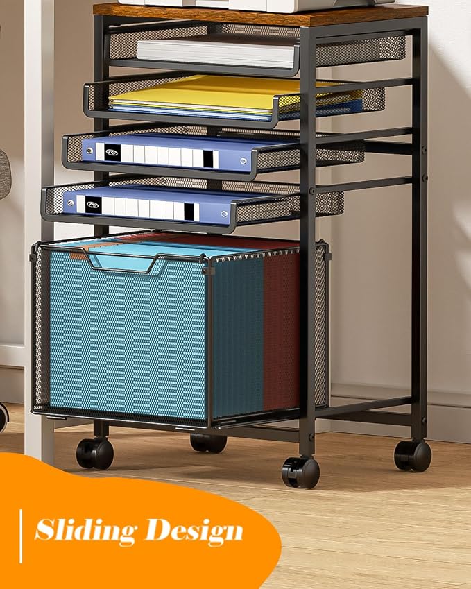 Feyejade Compact 5-Tier Rolling File Cart, Under Desk Metal Filing Cabinet | - Image 4