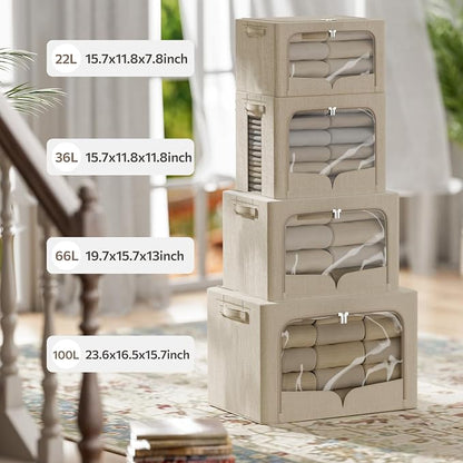 FHSQX 3 Pack Clothes Storage Bins Foldable Metal Frame Storage Box Stackable - Image 6