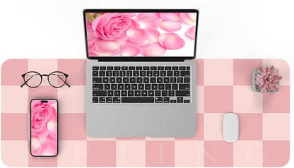 Non-Slip Pink Desk Mat, Waterproof PU Leather Protector, Large Blotter by AFIING