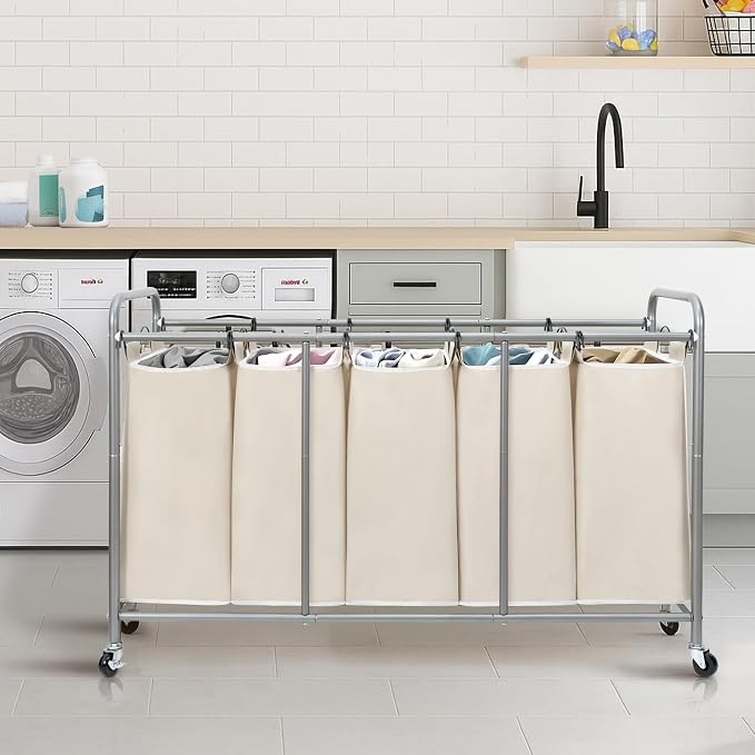 STORAGE MANIAC 5 Section Laundry Sorter, 5 Bins Rolling Separator Laundry Basket - Image 7
