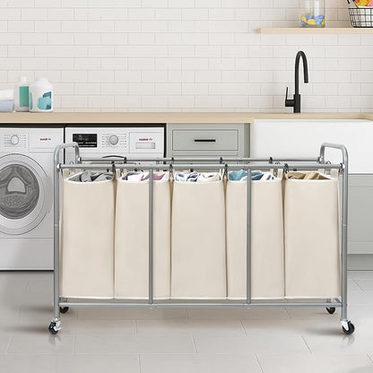 STORAGE MANIAC 5 Section Laundry Sorter, 5 Bins Rolling Separator Laundry Basket - Image 7