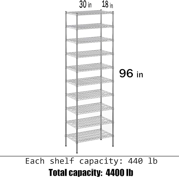 18" Deep x 30" Wide x 96" Height Wire Shelving Kit | 10-Tier | NSF Commercial - Image 3