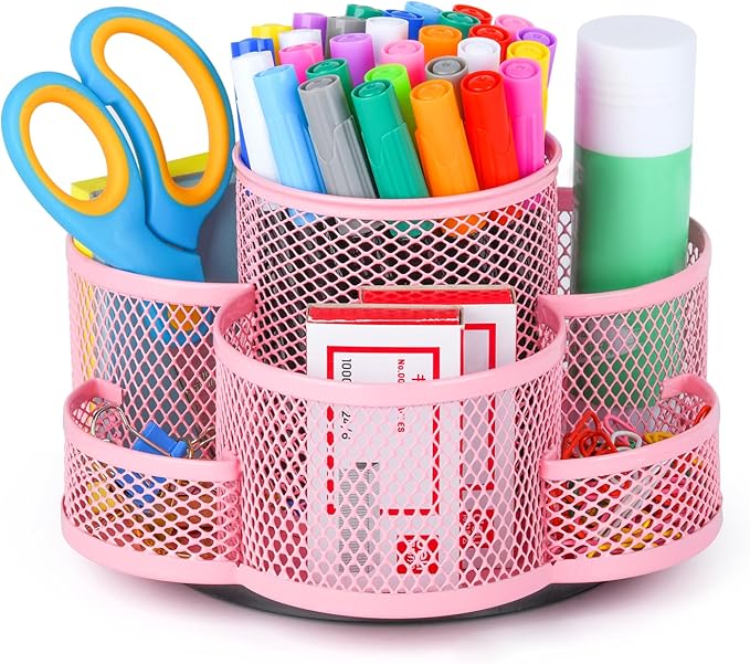 Topwey Pink Pen Holder for Desk, Rotating Pencil Holder, Cup Holder for Desk by Topwey