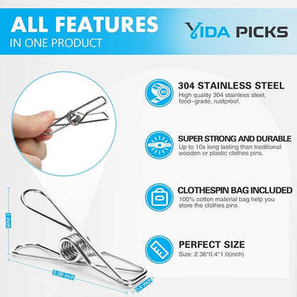 40 Pack Wire Clothes Pins Heavy Duty Outdoor, Stainless Steel ClothesPins - Image 2