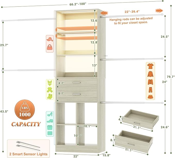 Besiost Closet System, Built in, Not Free Standing, Enclosed Storage Volume: - Image 2