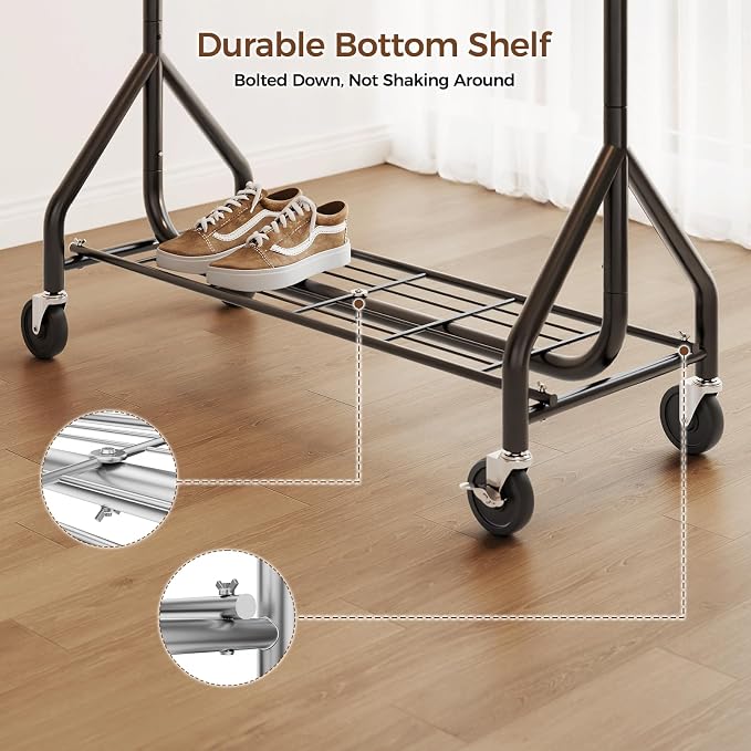 HYSEYY Heavy Duty Clothes Rack, Double Rod Clothing Rack - Image 5