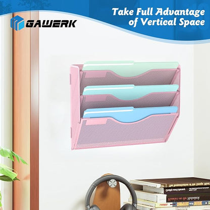 3 Tier Hanging Wall File Organizer, Mesh Mail Paper Orgnization Hanging File - Image 6