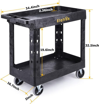ELAFROS Heavy Duty Plastic Utility Cart 34 x 17 Inch - Image 2