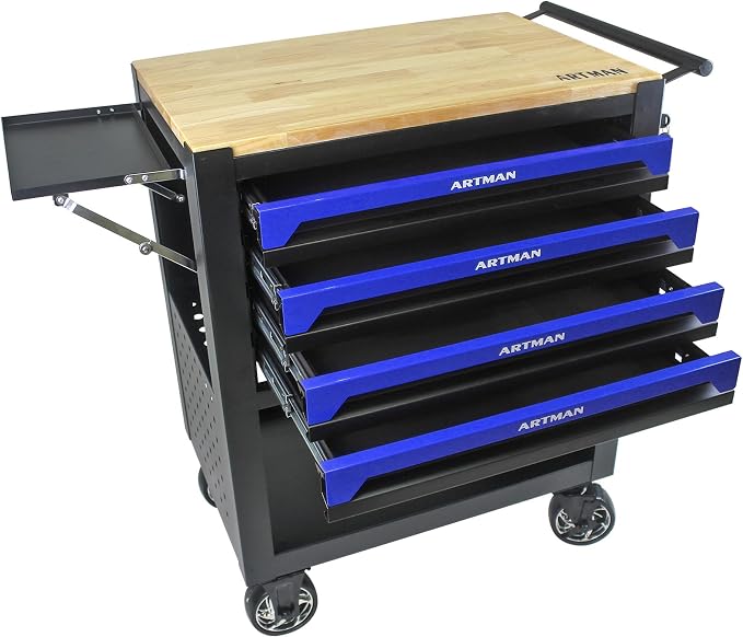 36" Tool Box with Wheels 4 Drawers Rolling Tool Cart, Wooden Top Workbench - Image 4