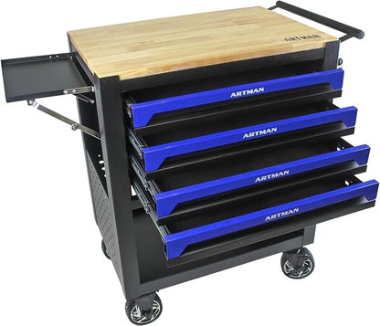 36" Tool Box with Wheels 4 Drawers Rolling Tool Cart, Wooden Top Workbench - Image 4