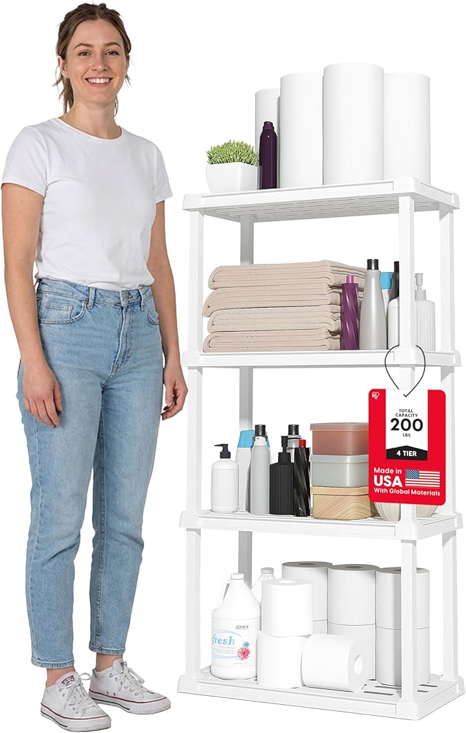 IRIS USA 4-Shelf Light Duty Plastic Storage Shelves, 200lb Capacity, Medium by IRISUSA