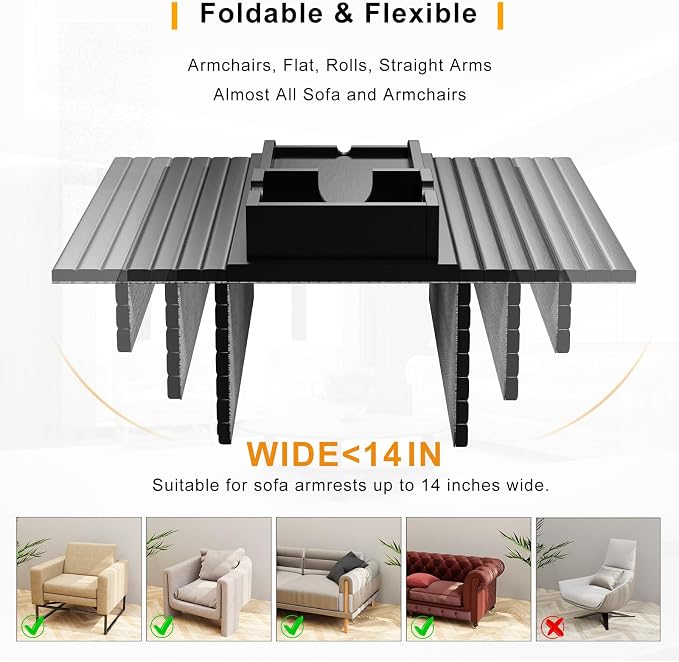 Couch Armrest Table, Sofa Arm Tray - 2 in 1 Anti-Slip Foldable Sofa Armchair - Image 5