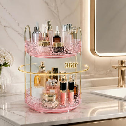 Fangoo 2 Tiers Pink Rotating Makeup Organizer - Image 4