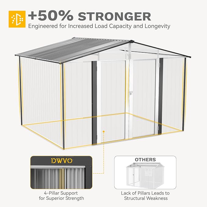 DWVO 10x8ft Outdoor Storage Shed, Large Metal Tool Sheds, Heavy Duty Storage - Image 6
