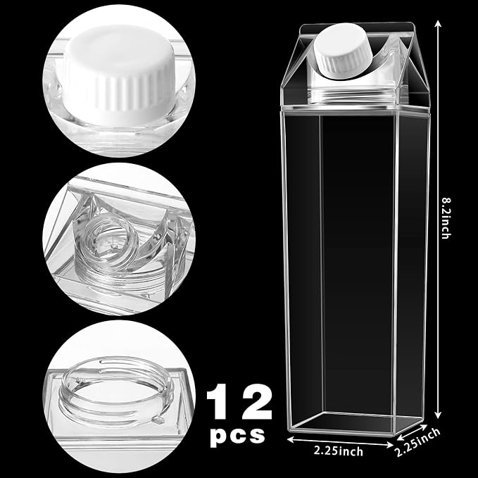 Cunhill 12 Pcs 17 oz Milk Carton Water Bottles Plastic Clear Milk Bottles - Image 3