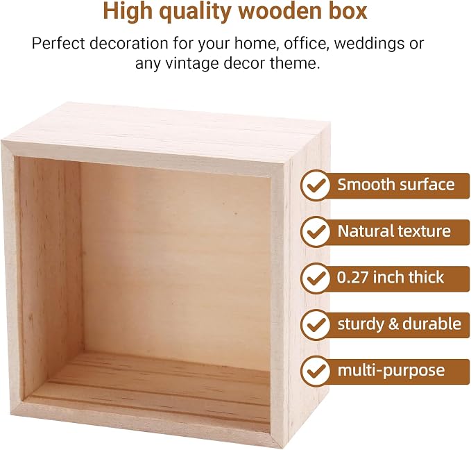 CALPALMY (12 Pack 4'' x 4'' Rustic Wooden Box Storage Organizer Unfinished - Image 5