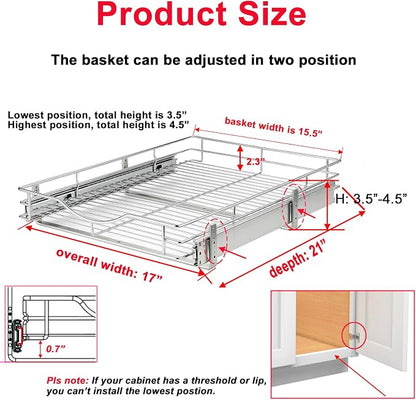 DINDON 1 Tier Pull Out Cabinet Organizer Heavy-Duty Metal Sliding Drawer Shelf - Image 2