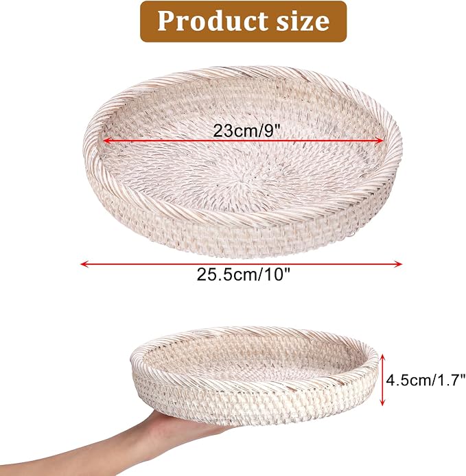 Hipiwe Key Basket Bowl for Entryway 10" Round Woven Wicker Fruit Tray Serving - Image 3
