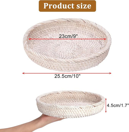 Hipiwe Key Basket Bowl for Entryway 10" Round Woven Wicker Fruit Tray Serving - Image 3