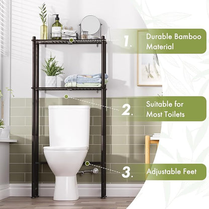 AmazerBath Bamboo Over The Toilet Storage Shelf, 2-Tier Over Toilet Bathroom - Image 4