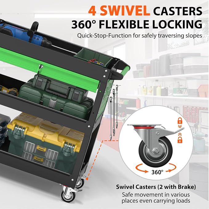 3 Tier Rolling Tool Cart On Wheels, Heavy Duty Utility Cart - Image 3