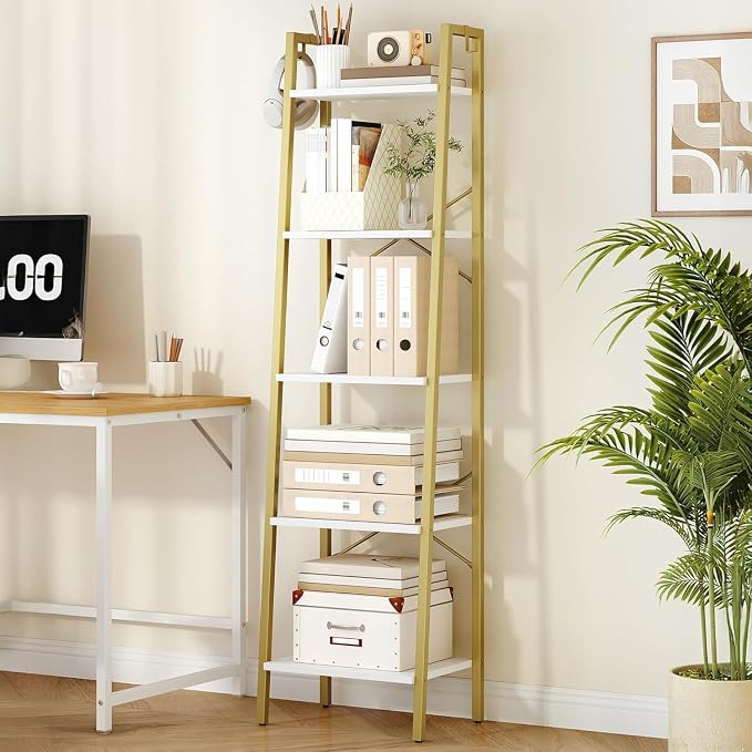Hzuaneri Ladder Shelf, Freestanding Corner Storage Shelf | Bookcase by Hzuaneri