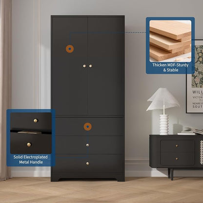 71" Armoire Wardrobe Closet, Bedroom Armoire Clothing Storage Cabinet | 3 - Image 4