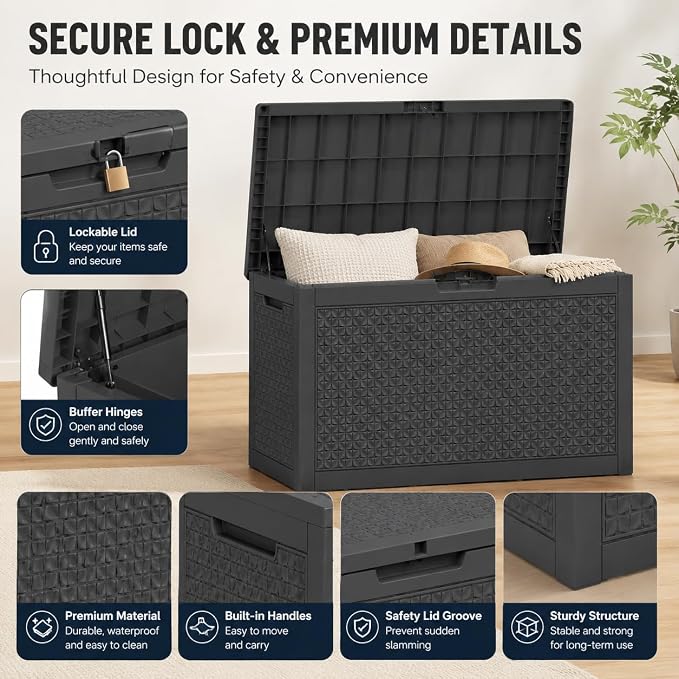 120 Gallon Outdoor Storage Box, Resin Deck Box Waterproof & Lockable, Patio - Image 2