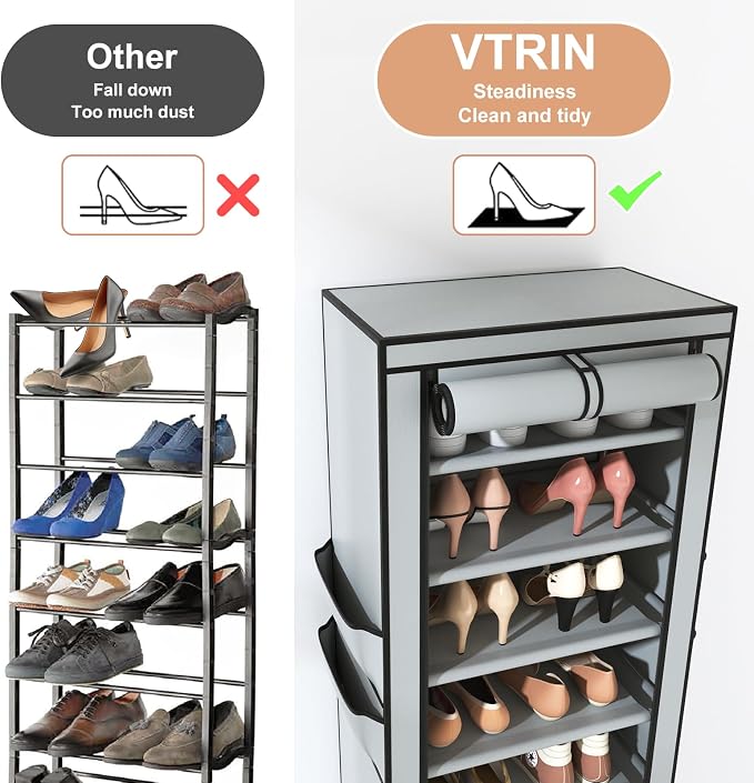 VTRIN Vertical Narrow Shoe Rack Organizer Tall Shoe Rack - Image 6