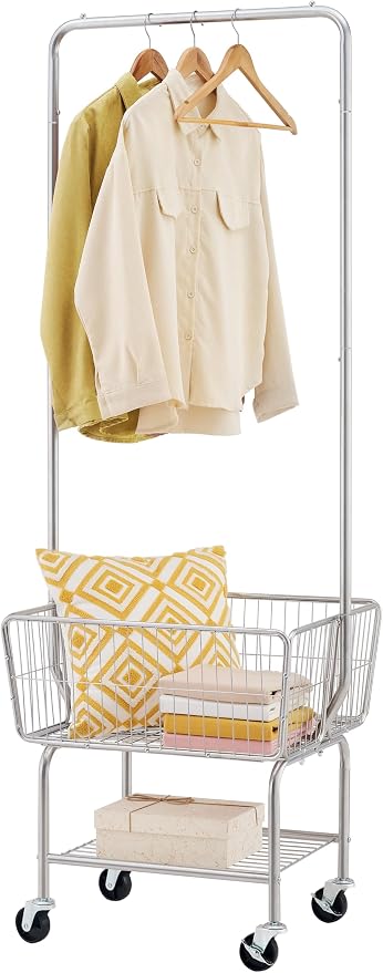Tajsoon Laundry Cart with Hanging Rack, Metal Rolling Laundry Cart with Wheels by Tajsoon