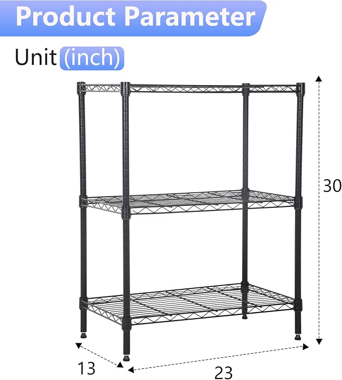 FDW Wire Shelving Units Adjustable Metal Storage Rack 23D x 13W x 30H 3 Tier - Image 3
