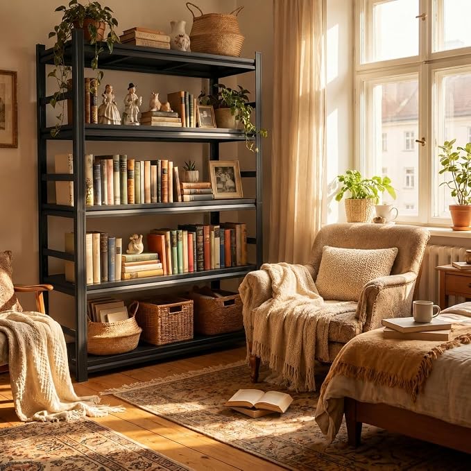 5 Tier Book Shelf, Tall Deep Bookshelf - Image 2
