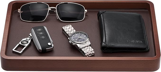 ProCase Wood Valet Tray for Men, Key Tray, Desk & Nightstand -DarkBrown | Wood by ProCase