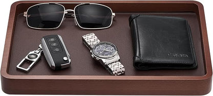 ProCase Wood Valet Tray for Men, Key Tray, Desk & Nightstand -DarkBrown | Wood by ProCase