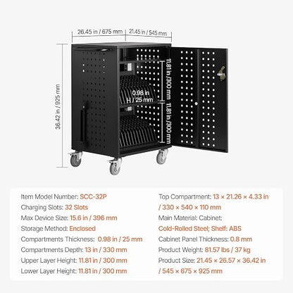 VEVOR Charging Cart, 32 Device Mobile Charging Station, Office and Classroom - Image 7