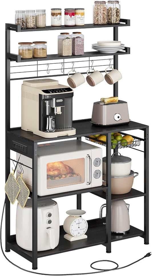 VASAGLE Bakers Rack with Power Outlet, 35.4 Inches Microwave Stand, Coffee Bar by VASAGLEbySONGMICSHOME
