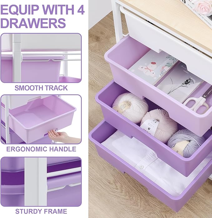 Utility Cart with 4 Drawers, Rolling Storage Cart with Drawers, Storage Rolling - Image 4