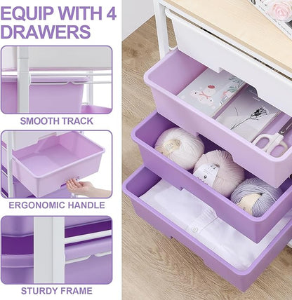 Utility Cart with 4 Drawers, Rolling Storage Cart with Drawers, Storage Rolling - Image 4