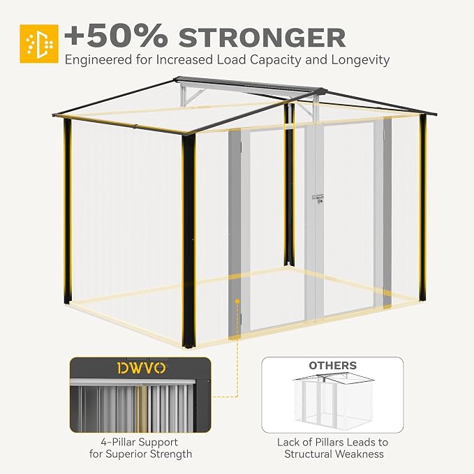 DWVO 7x5FT Outdoor Storage Shelter, Roomy Steel Tool Shed - Image 6