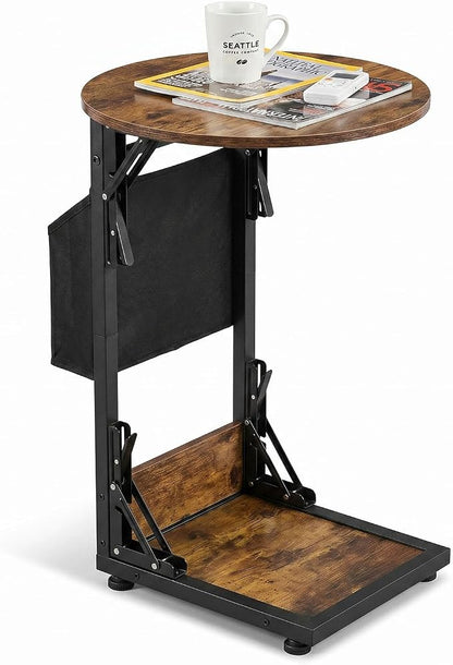 Foldable C Shaped End Table, 15.7" Couch Side Table by Unknown