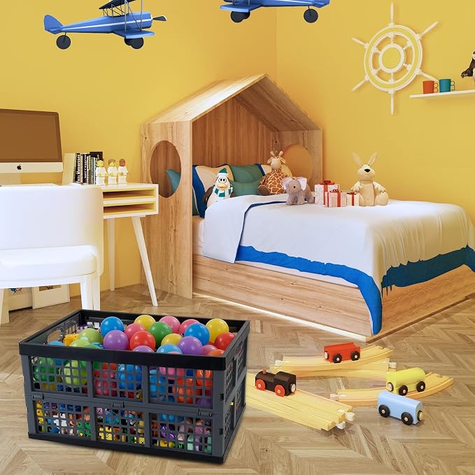 42 Liter Plastic Collapsible Storage Crate, Stacking Folding Crate, 4 Pack - Image 5