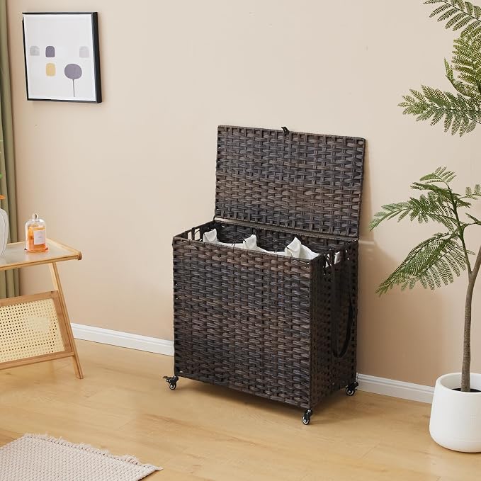 Laundry Hamper with Wheels, 39.6 Gallon Rolling Laundry Basket with Lid - Image 3