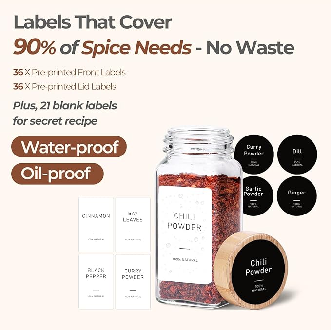 ComSaf Spice Jars with Label 4 oz 24Pcs, Glass Spice Jars with 6 Extra Shaker - Image 5