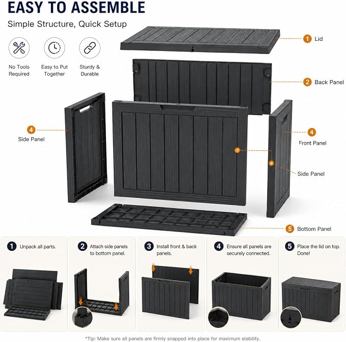 98 Gallon Large Deck Box, Waterproof Resin Outdoor Storage Box Lockable - Image 7